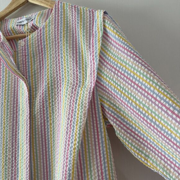 Kimberly Taylor Womens Pastel Rainbow Multicolor‎ Gauze Structured Blouse Medium - Picture 6 of 7